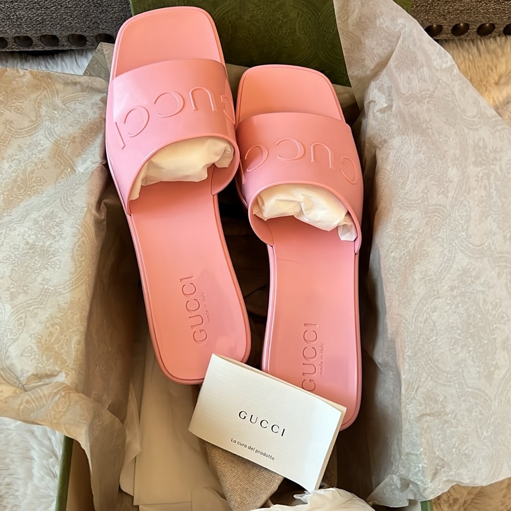 New Gucci logo Rubber sandals pink Gucci Logo Womens Platform Slide Sand… - Picture 9 of 11